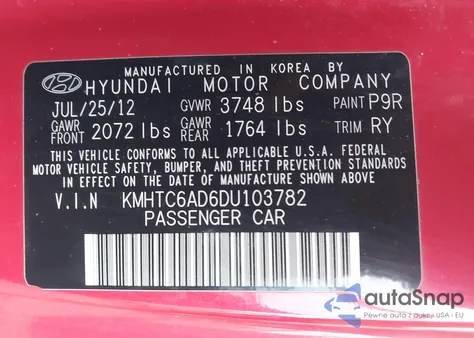 2013 Hyundai Veloster Base W/Black z USA, uszkodzony, nr VIN KMHTC6AD6DU103782